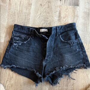 Moussy Dark Blue Distressed Jean Shorts